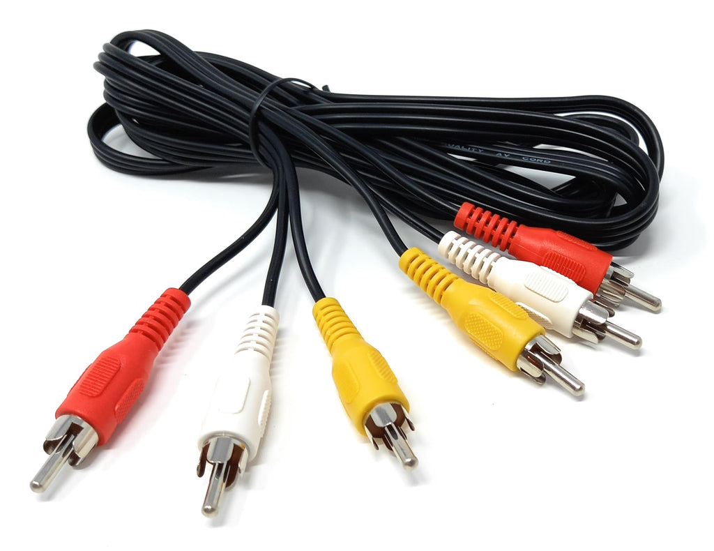 DRUT Triple 3 x RCA to RCA Phono Plugs to Plugs Composite, Audio Video Male to Male Cable Lead Nickel Contacts