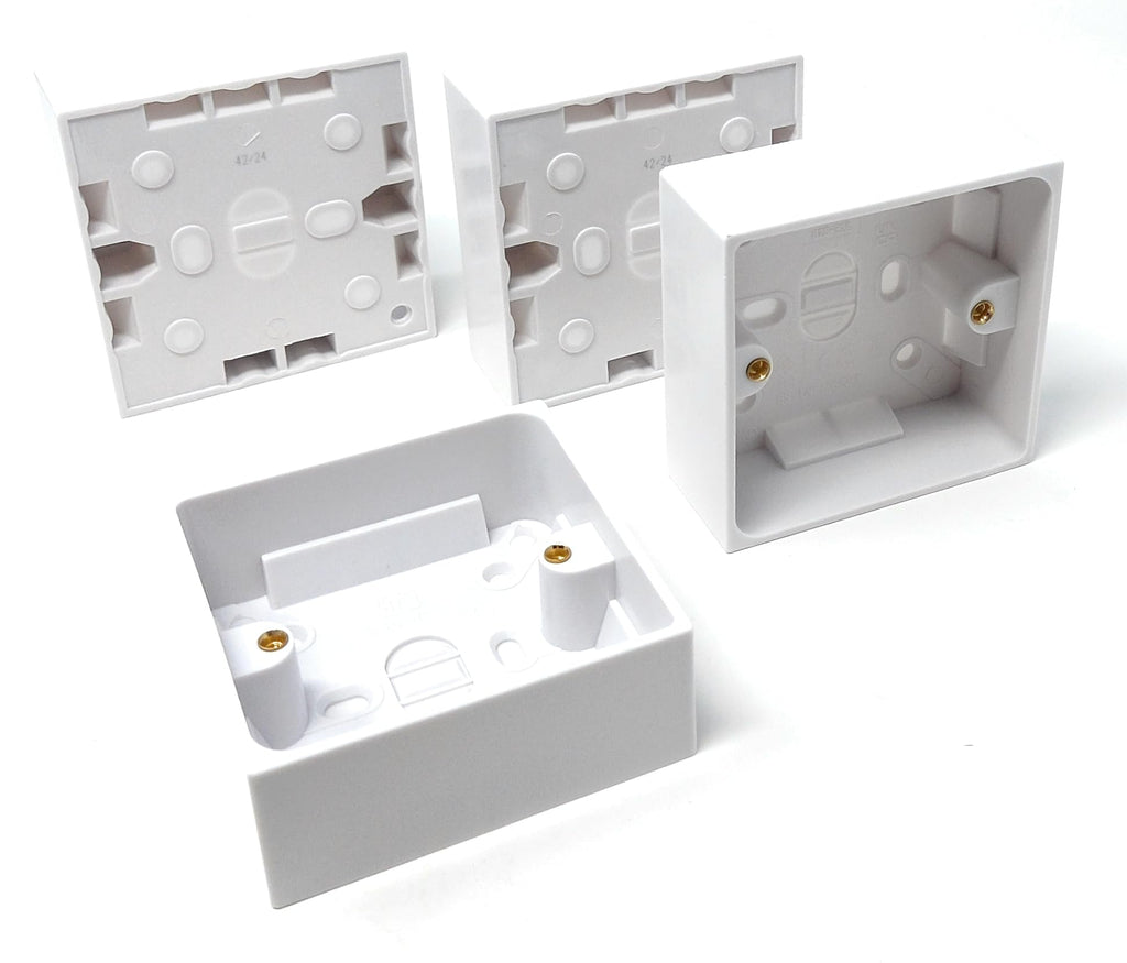 1-Gang Surface Mount Pattress Back Box – 32mm Depth, 85mm x 85mm, White – Ideal for Electrical Socket & Switch Installations