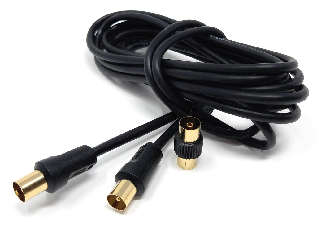 DRUT TV RF Male to Male Aerial Antenna Coaxial Cable With Female to Female Coupler, Gold Connectors 75 ohm, 3C2V