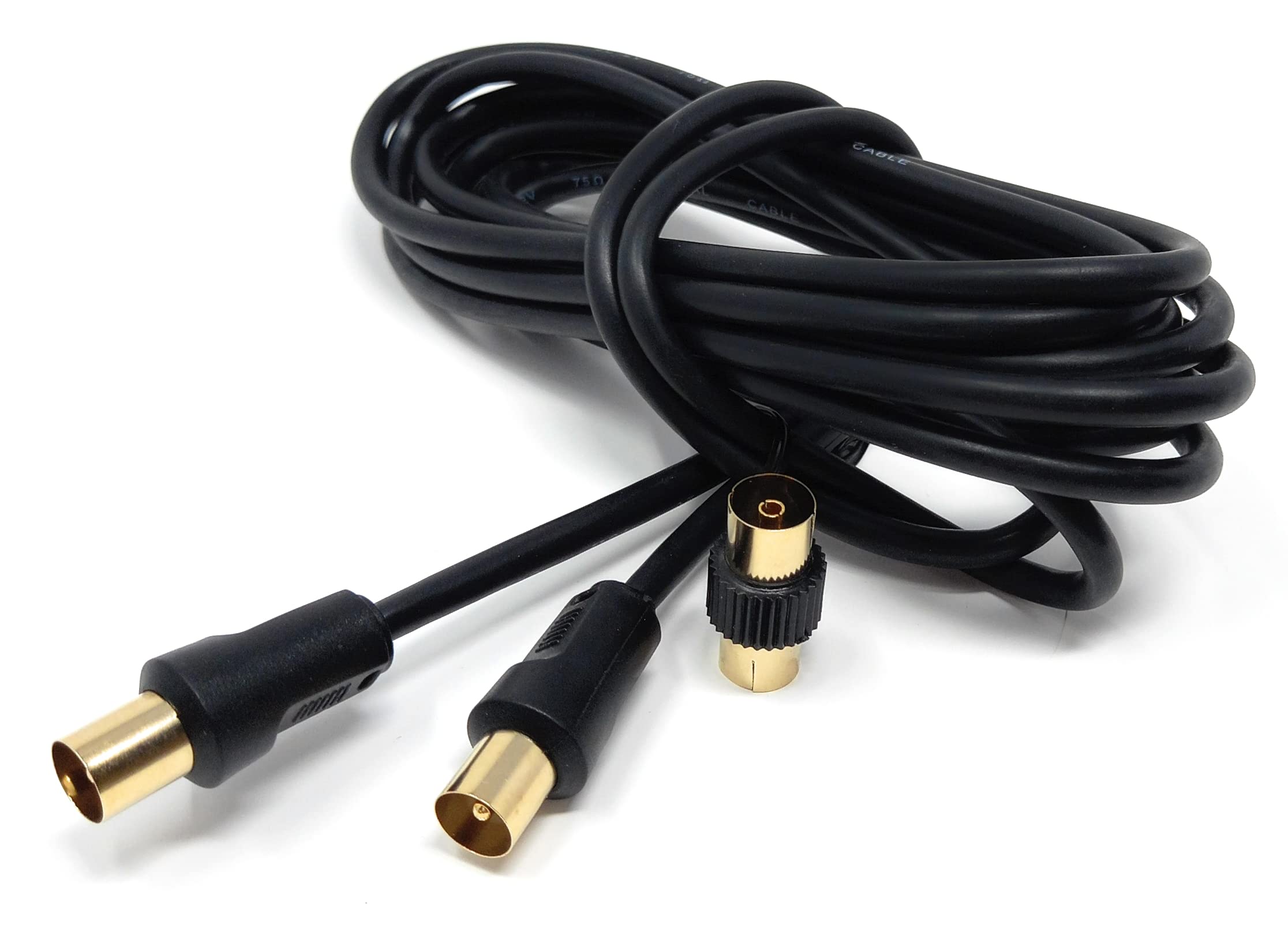DRUT TV RF Male to Male Aerial Antenna Coaxial Cable With Female to Female Coupler, Gold Connectors 75 ohm, 3C2V