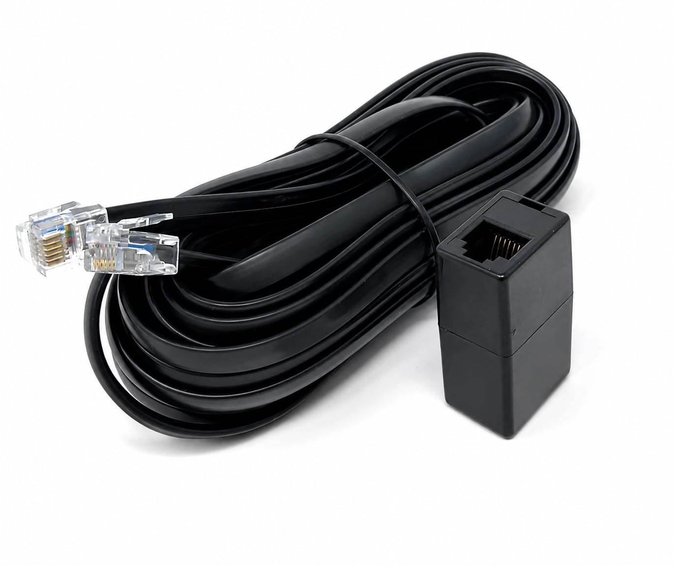DRUT RJ12 to RJ12 (RJ11) 6-Pin Male to Male Cable with Female Coupler, Gold-Plated Connectors for BT Telephone, Broadband, and Modem Extension