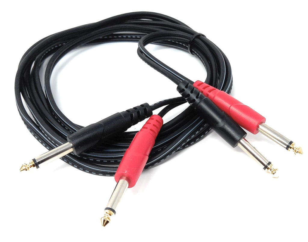 DRUT 2x 6.35mm (1/4") Mono Jack to 2x 6.35mm Mono TS Jack Audio Cable – Twin Signal Patch Lead for Mixers, Controllers, DJ & Audio Equipment, Gold Ends