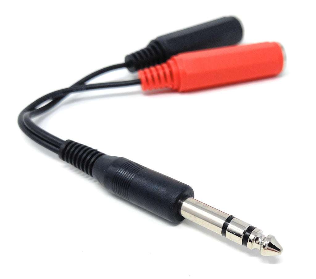 DRUT 6.35mm Stereo Jack Plug to Twin 2 x 6.35mm Mono Sockets Audio Cable Splitter Adapter
