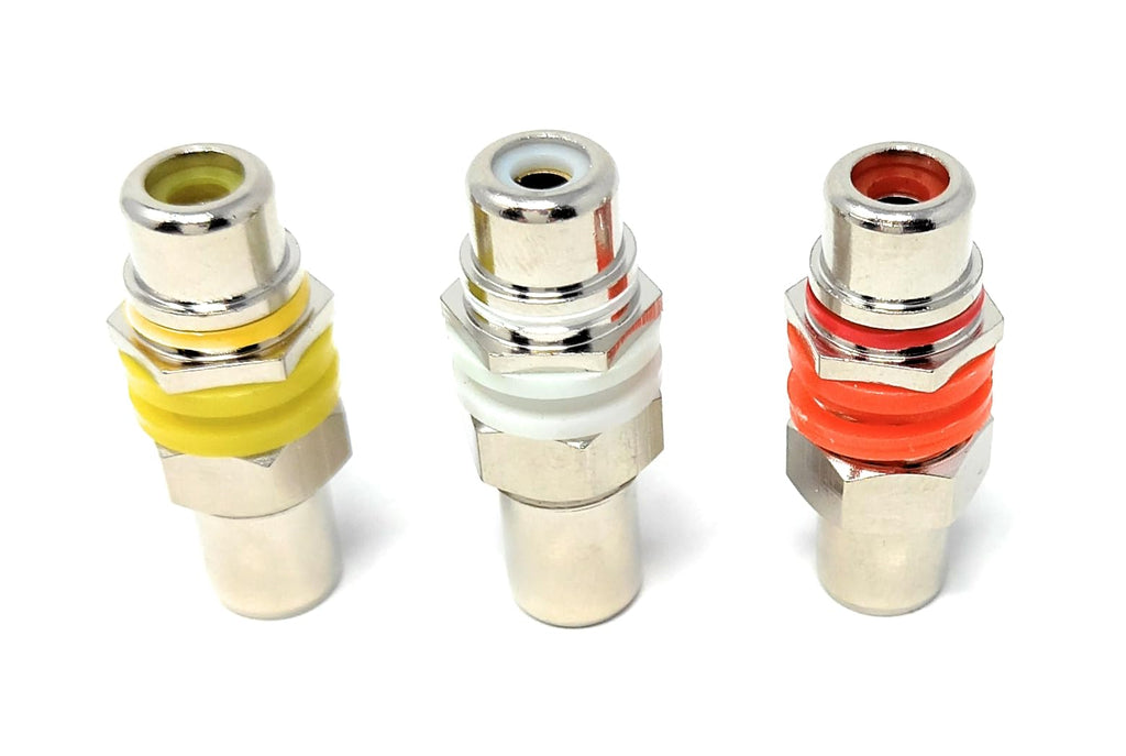 DRUT RCA Panel Mount Female to Female Audio and Video Adapter Pack – Red, White, and Yellow Color-Coded A/V Audio Plugs (Set of 3)