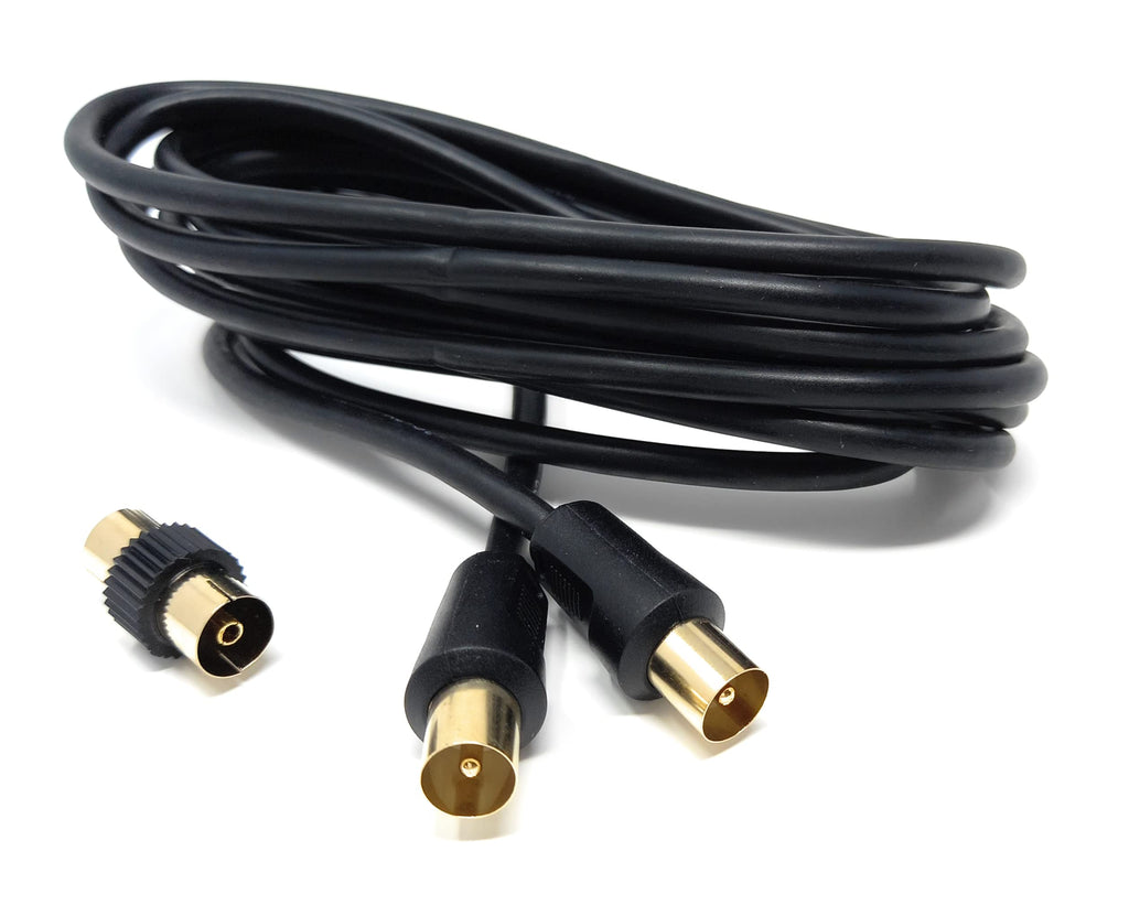 DRUT TV RF Male to Male Aerial Antenna Coaxial Cable With Female to Female Coupler, Gold Connectors 75 ohm, 3C2V