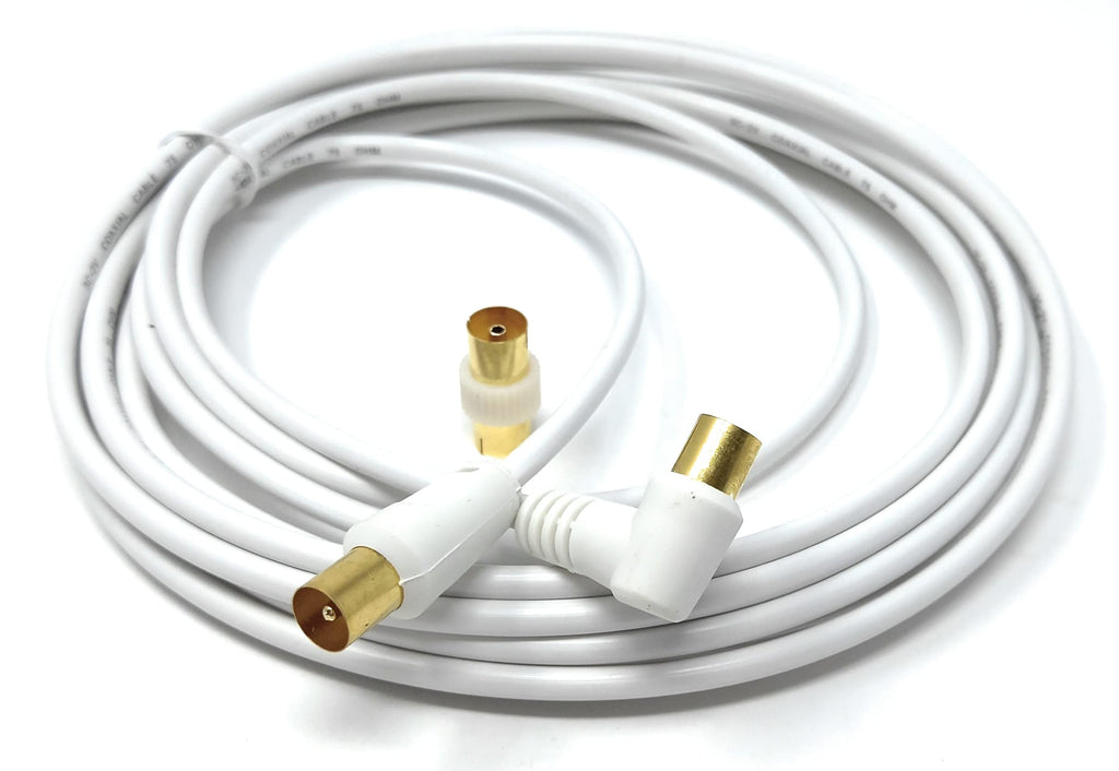 DRUT TV RF Right Angle Male to Male Aerial Antenna Coaxial Cable With Female to Female Coupler Gold Connectors 75 ohm, 3C2V