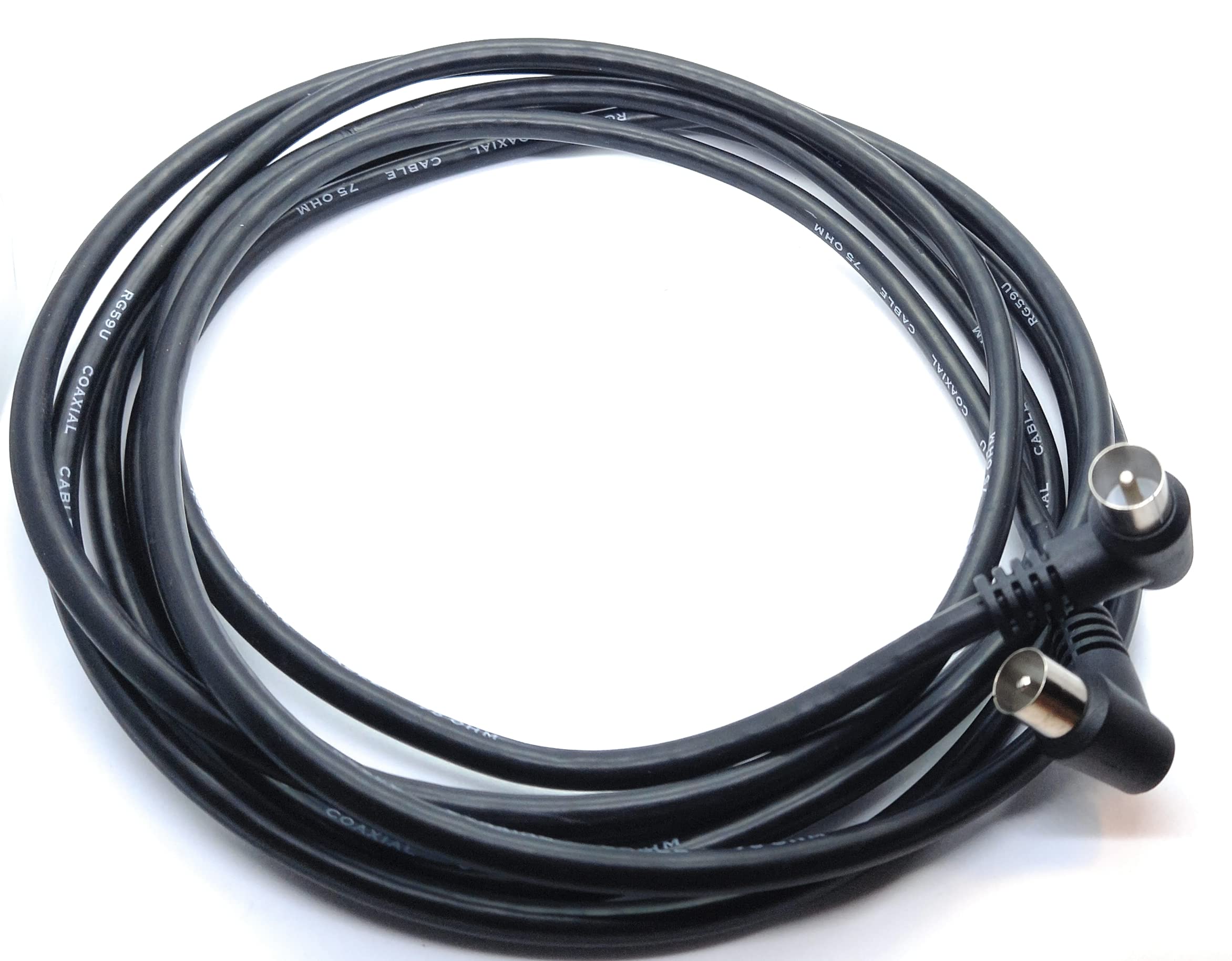 DRUT TV RF Right Angle 90' Male Plug to Male Plug Coaxial TV Freeview Cable Lead 75 Ohm