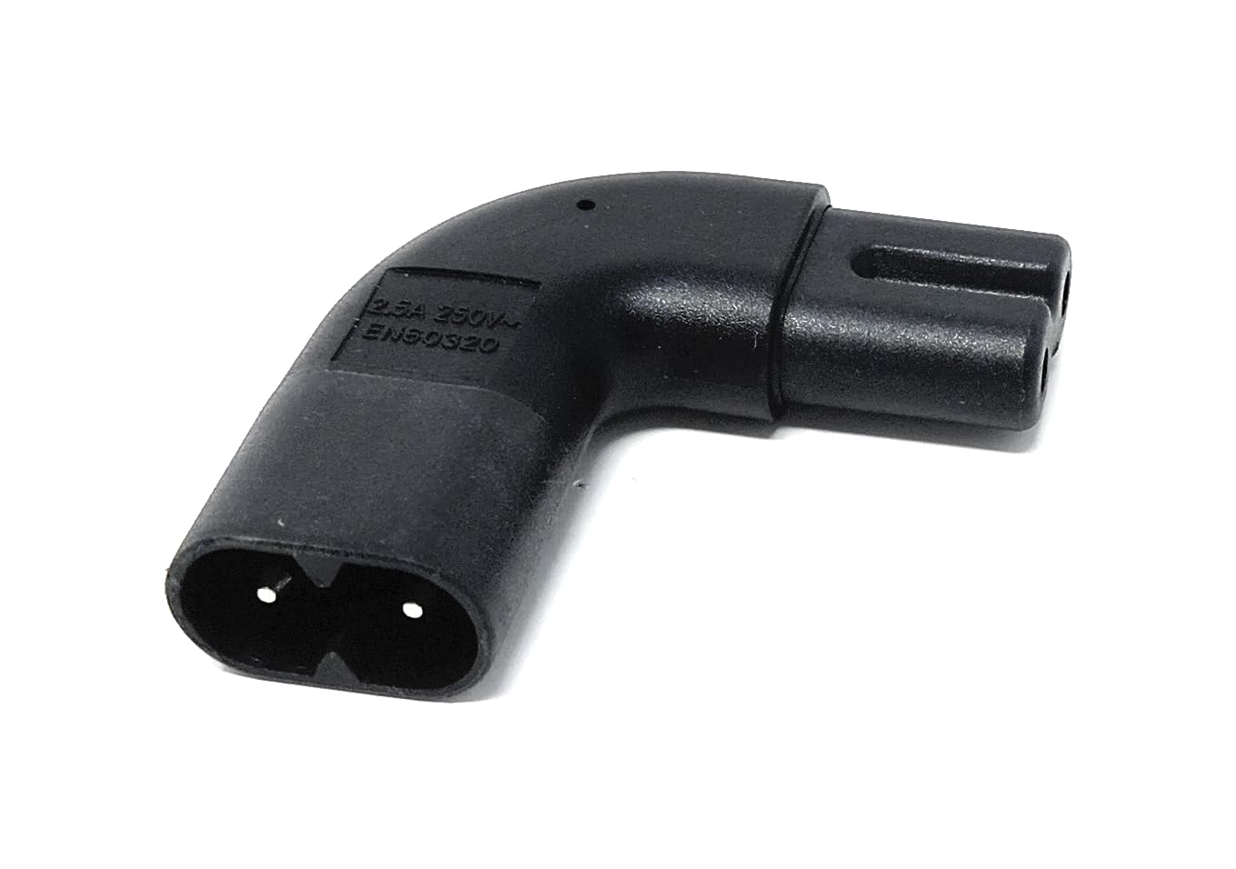 Figure 8 C7 Right Angle Adapter 90° Horizontal Plug to Socket, 2.5A Power Connector for TV, Audio & Small Appliances