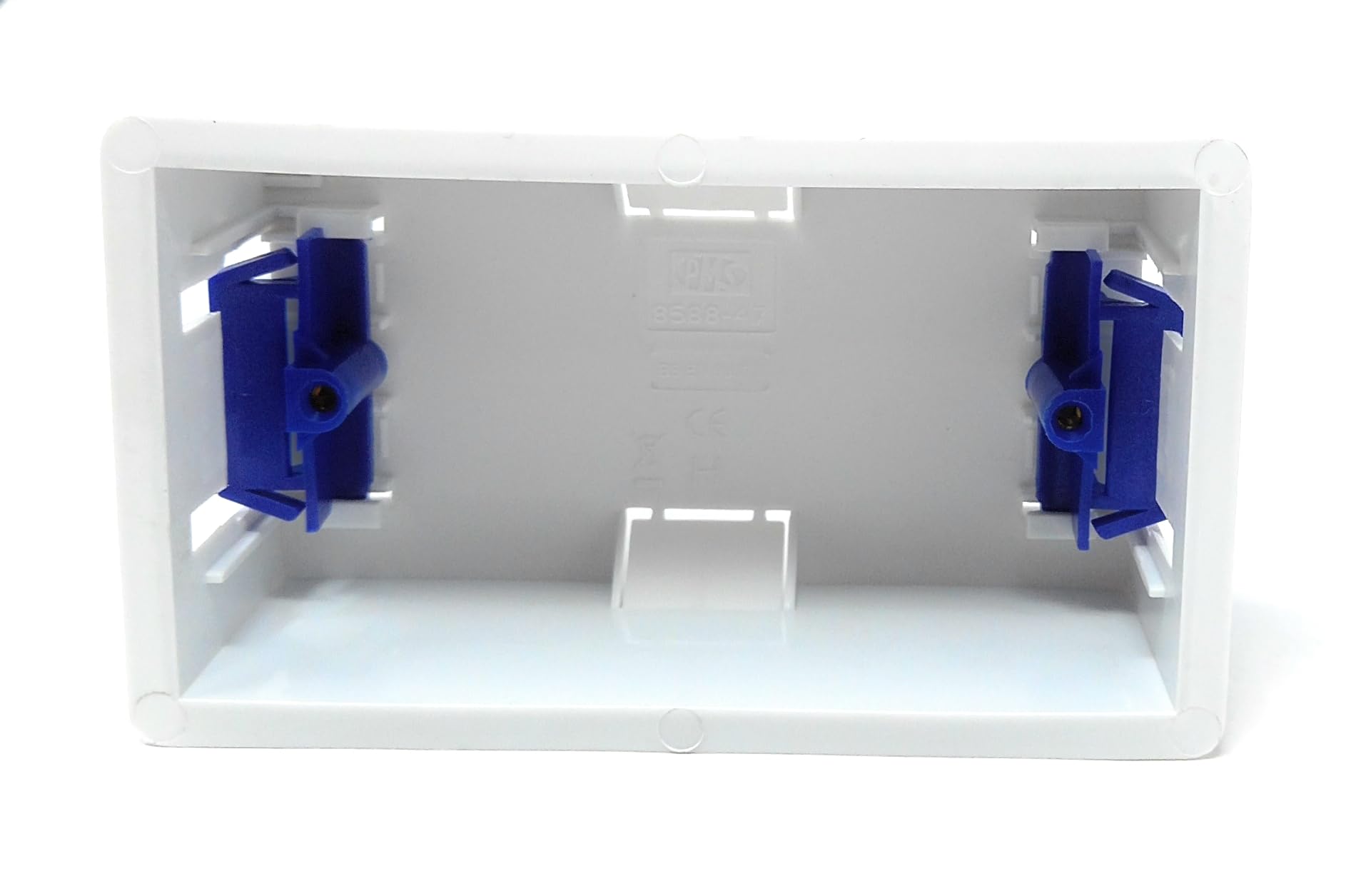 Double 2 Gang Dry Lining Back Plasterboard Box 47mm, Pattress Box with Adjustable Lugs, for Faceplate