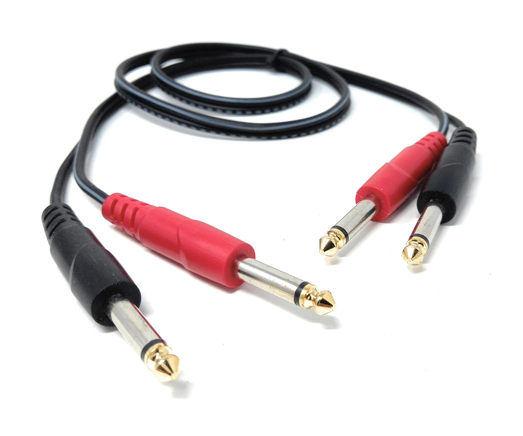 DRUT 2x 6.35mm (1/4") Mono Jack to 2x 6.35mm Mono TS Jack Audio Cable – Twin Signal Patch Lead for Mixers, Controllers, DJ & Audio Equipment, Gold Ends