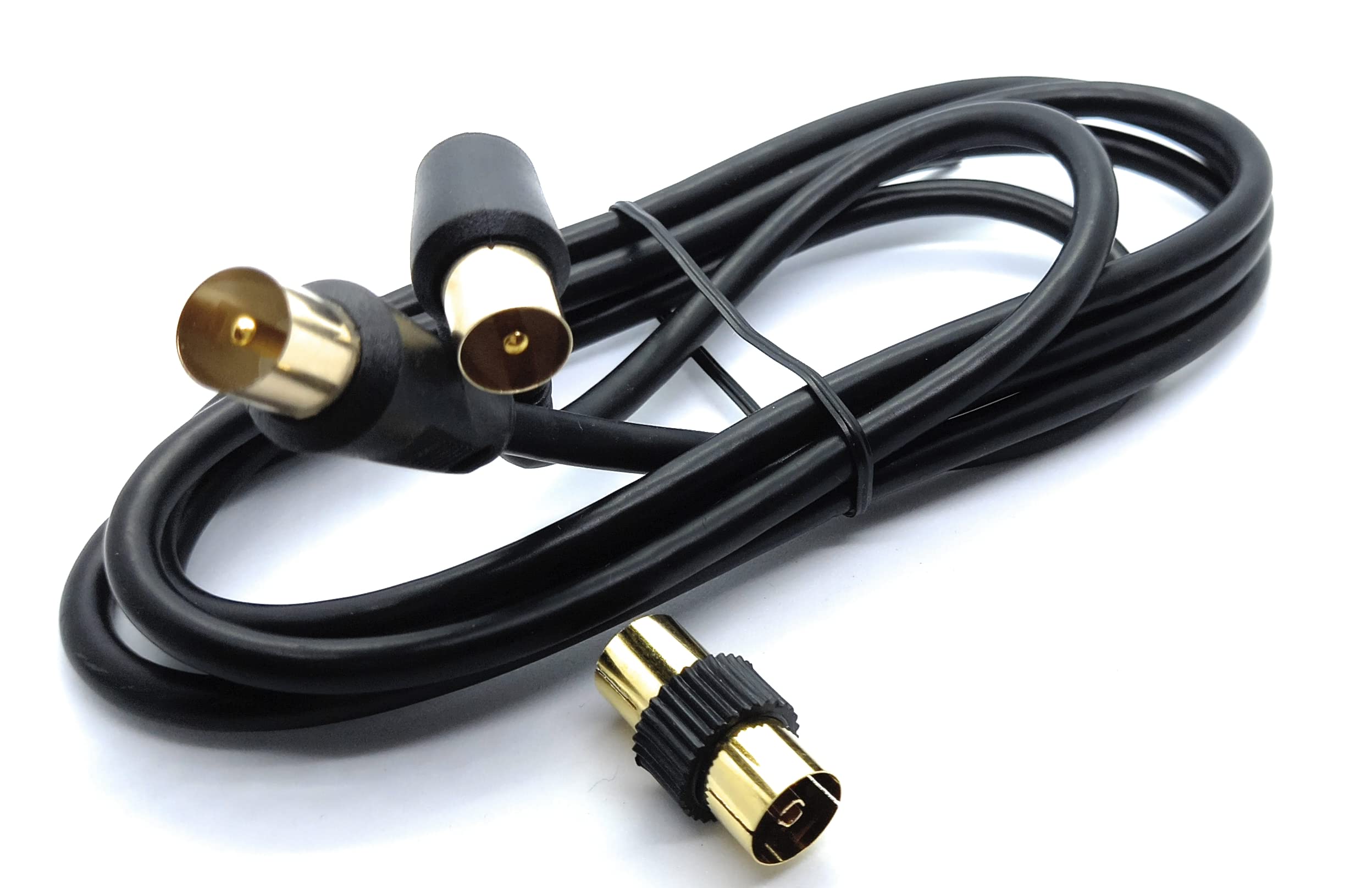 DRUT TV RF Right Angle Male to Male Aerial Antenna Coaxial Cable With Female to Female Coupler Gold Connectors 75 ohm, 3C2V