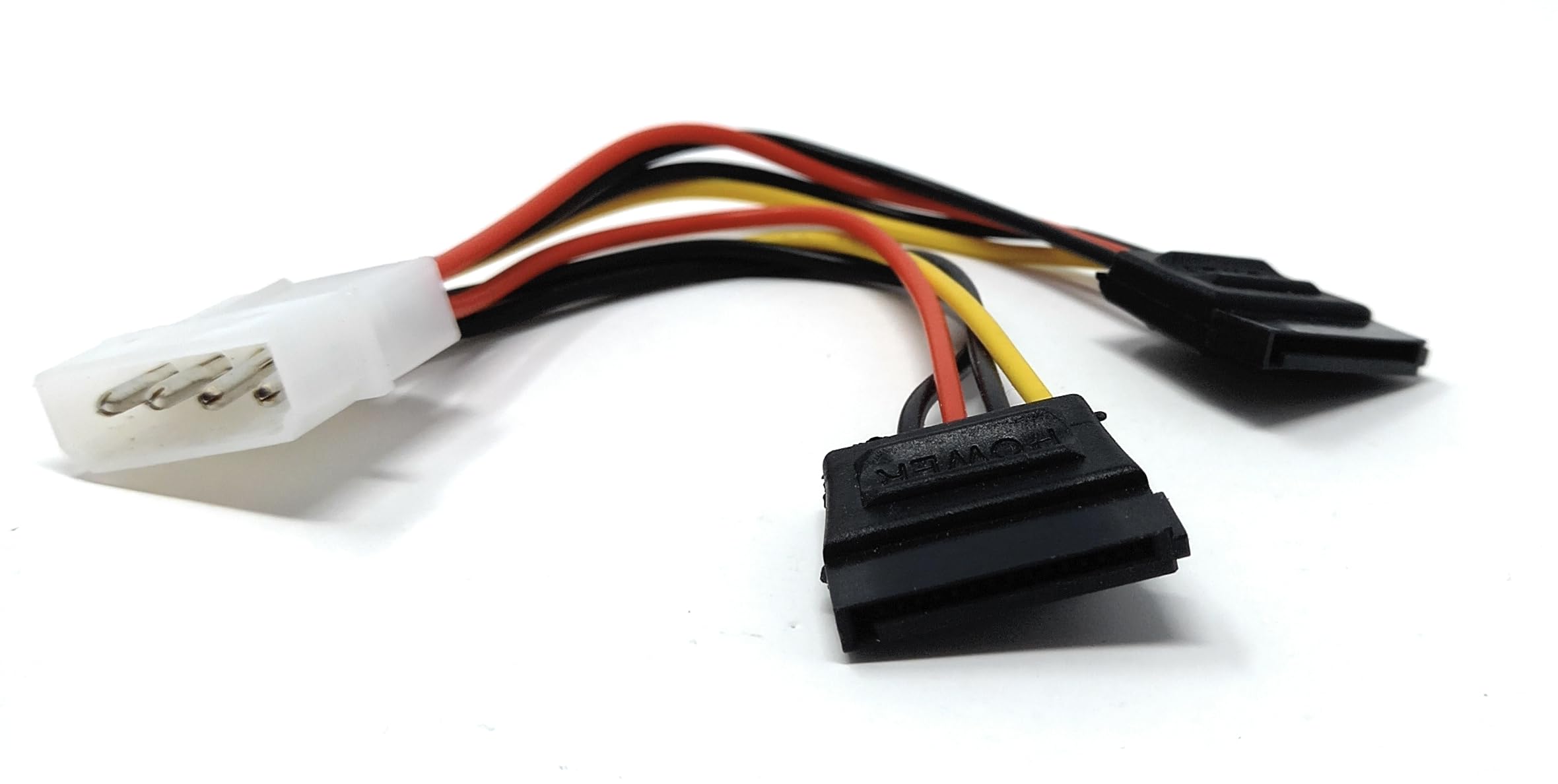 Molex to Dual SATA Power Y Splitter Cable Adapter - 15cm, 4 Pin to Power HDD, SSD, DVD-RW Hard Drive