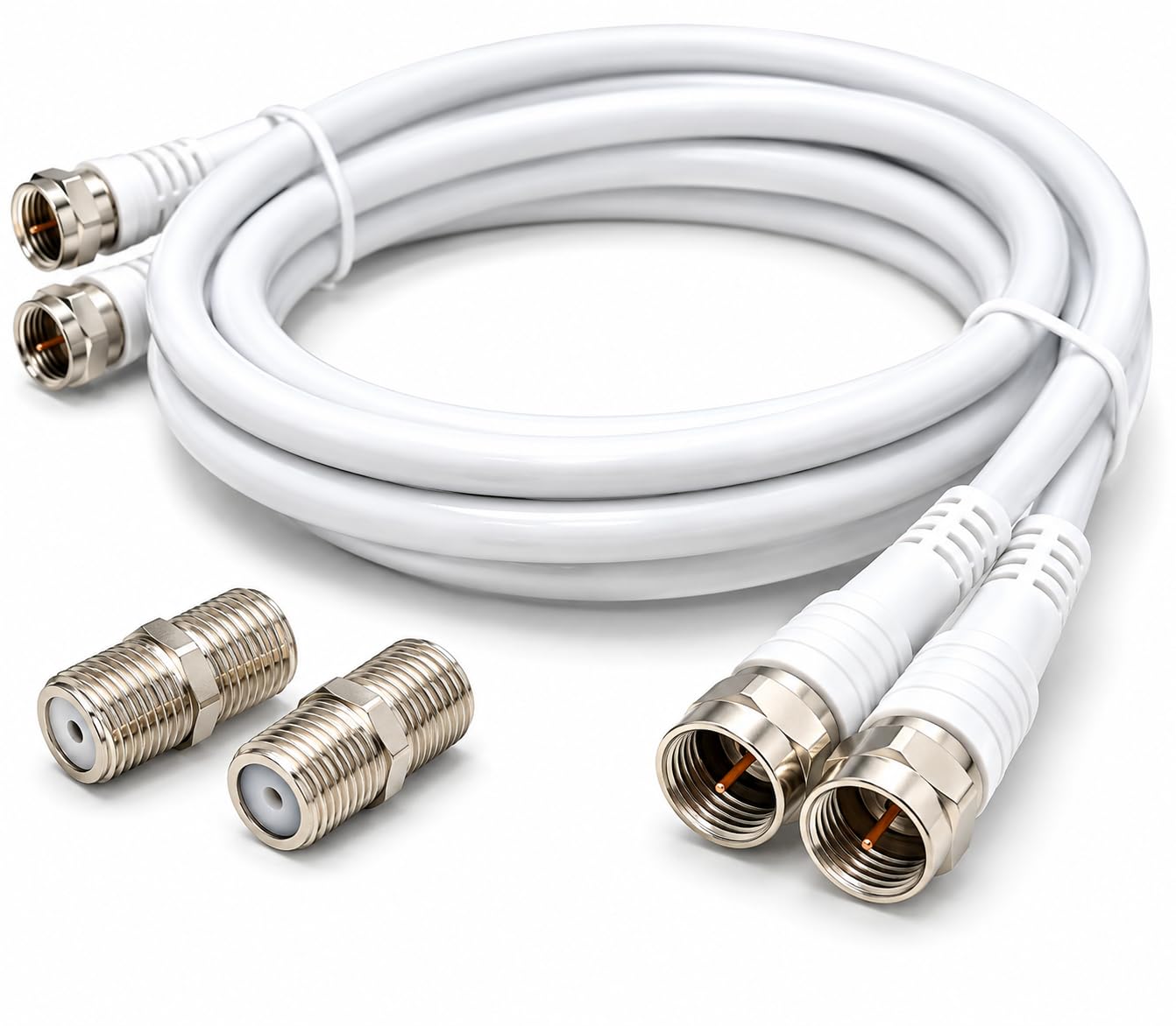 DRUT Twin Shotgun Satellite Moulded F-Type Plug to Socket RG6 Coaxial Extension Antenna Cable Lead With F-Type Couplers