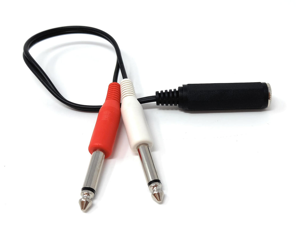 DRUT 30cm 6.35mm Mono Jack Socket to 2 x 6.35mm Mono Jack 1/4'' Plugs Adapter Cable Lead