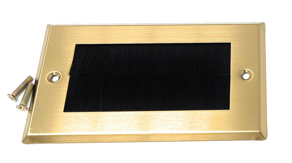 Dual Gang Brush Wall Outlet Cable Entry Plate, Tidy Mount AV Wire Pass-Through Faceplate, Brass Black (Screws Included)
