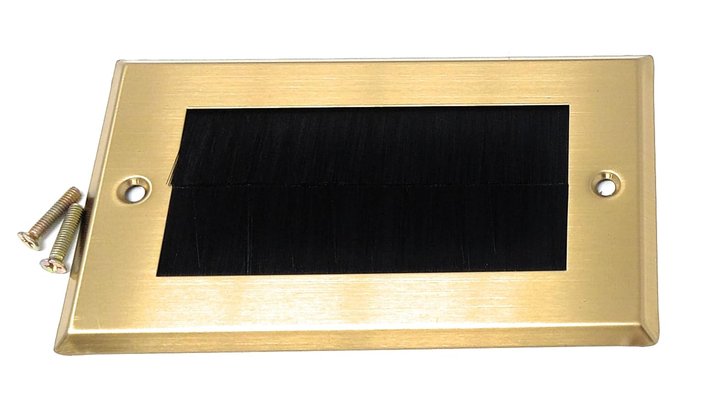 Dual Gang Brush Wall Outlet Cable Entry Plate, Tidy Mount AV Wire Pass-Through Faceplate, Brass Black (Screws Included)