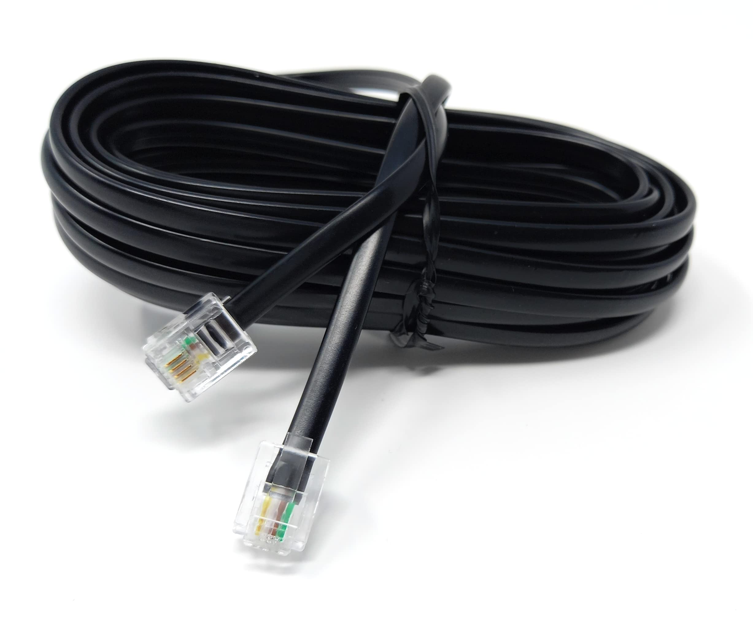 DRUT RJ11 to RJ11 Telephone Landline Cable ADSL (6P4C) Flat Lead High Speed BT Internet Broadband Male to Male Router, Modem, Phone Extension Wire