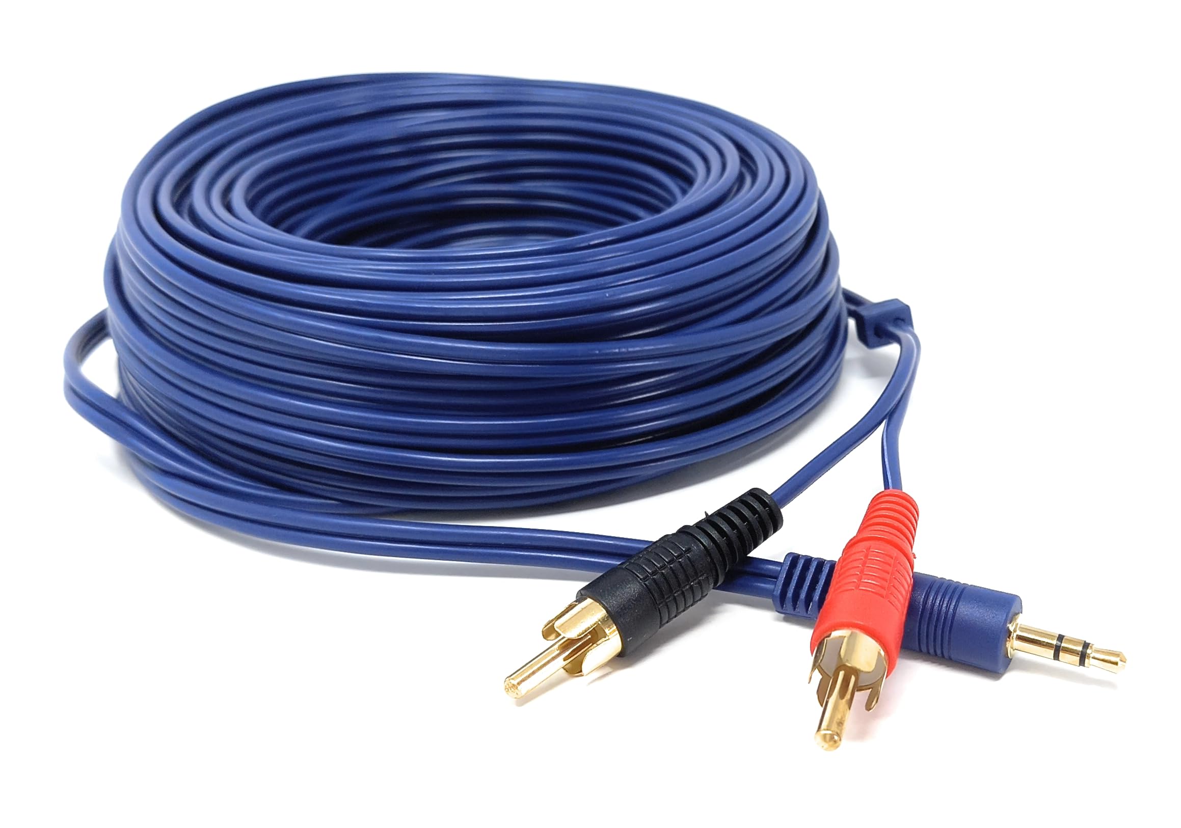 DRUT 20m 3.5mm to Twin RCA Stereo Aux Phono Audio Cable Mini Jack Lead Cord Y Splitter Headphone Cord RCA Y Splitter Adapter 65ft Blue Gold Connectors