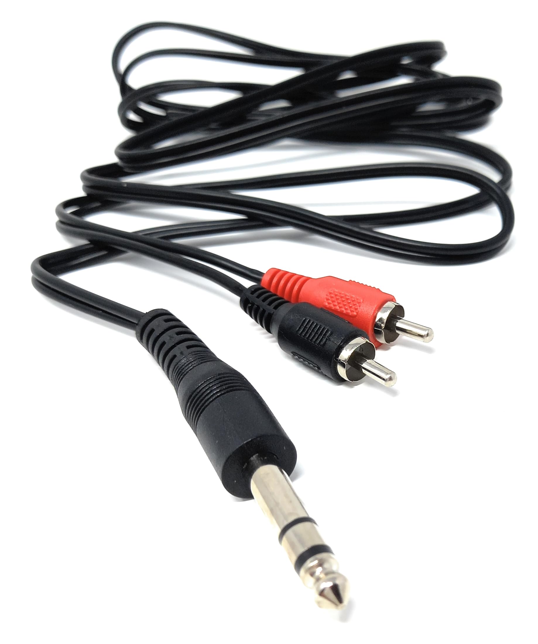 DRUT 6.35mm Stereo Jack to 2 x RCA Phono Plugs Stereo Cable, TRS to RCA Audio, 1/4'' Jack to 2 RCA Male Y Splitter Lead