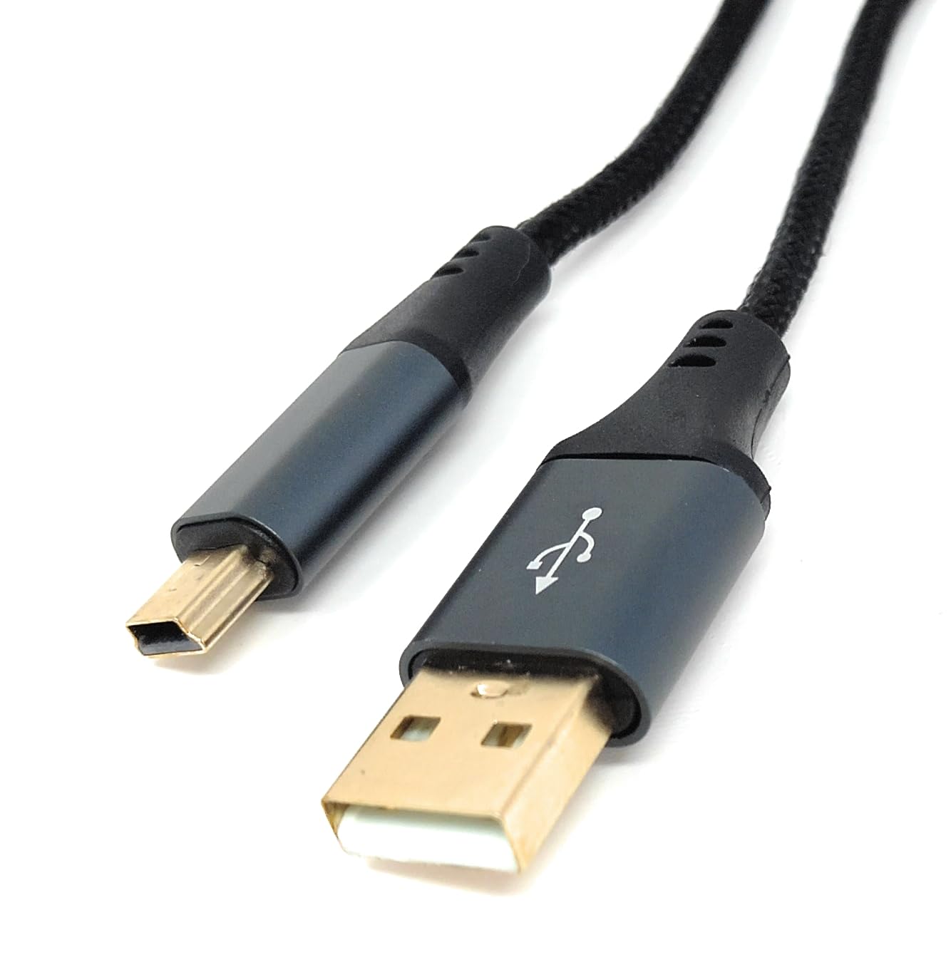 USB 2.0 A to Mini-B 5-Pin Braided Cable – Metal Ends, 24AWG Power & Data Lead, Hi-Speed Transfer