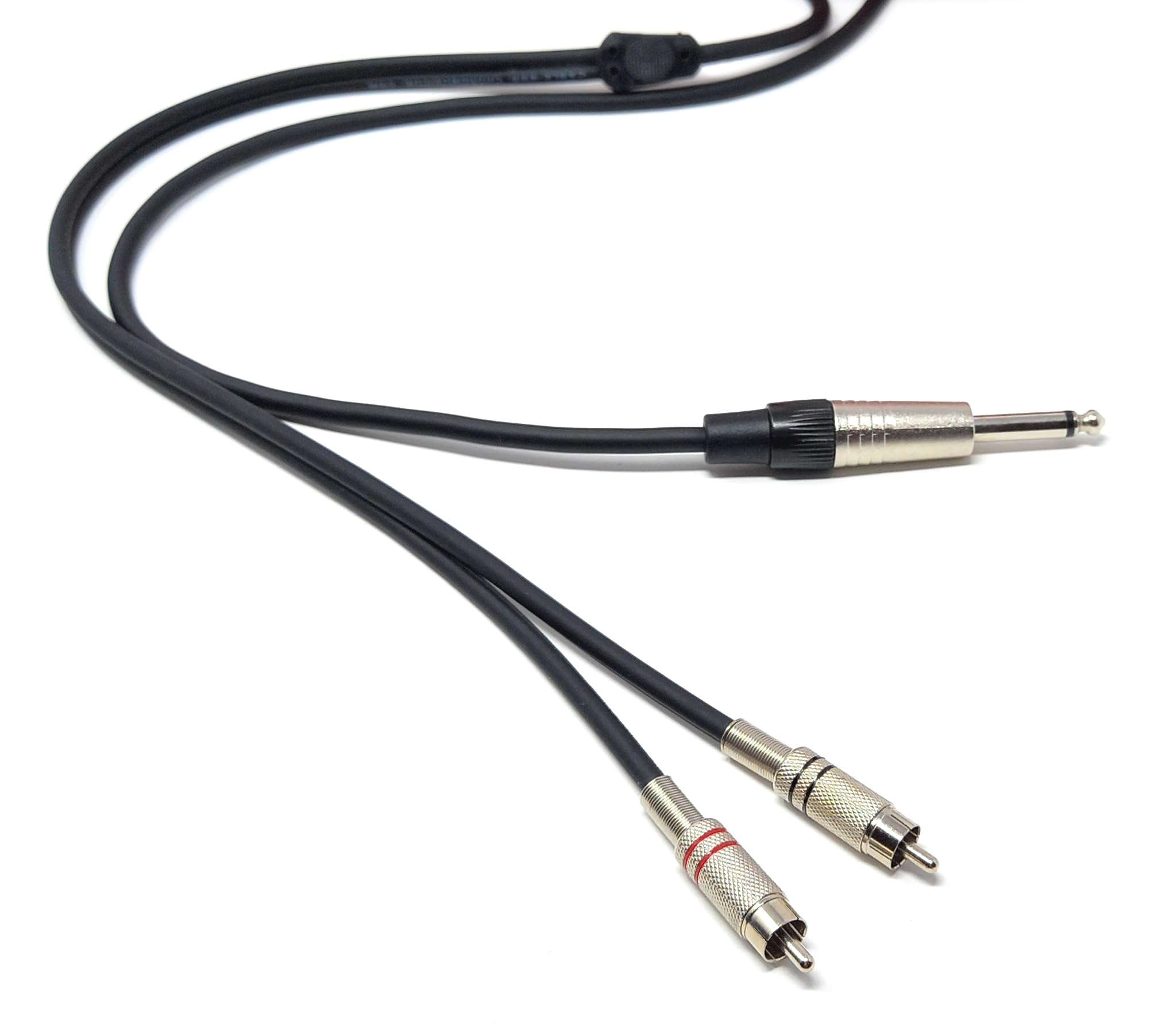 DRUT 3m 6.35mm Mono Jack to 2 x Twin RCA Phono Plugs Shielded Audio Lead, Soft Flexible Rubberised Jacket Cable 10ft