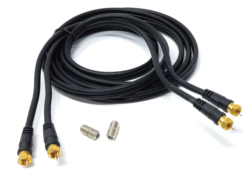 DRUT Twin Shotgun Satellite Moulded F-Type Plug to Socket RG6 Coaxial Extension Antenna Cable Lead With F-Type Couplers