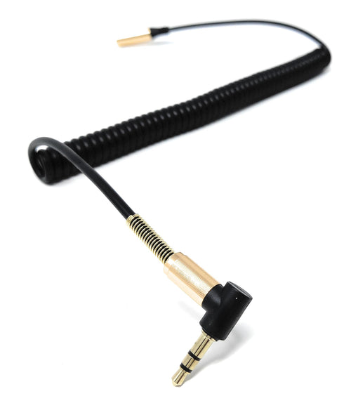 DRUT 1.5m 3.5mm Aux Coiled Extension Cable, Right Angle Male to Female, Audio Stereo Lead 5ft