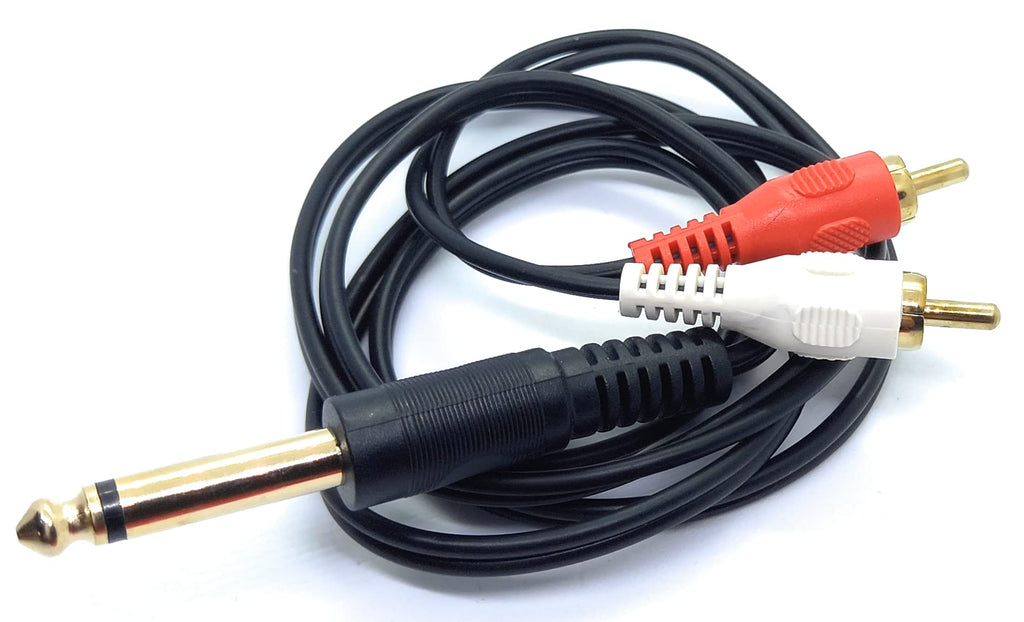 DRUT 6.35mm Mono Jack Plug to 2 x RCA Phono Plugs Screened Audio Cable Adapter Gold Contacts OFC