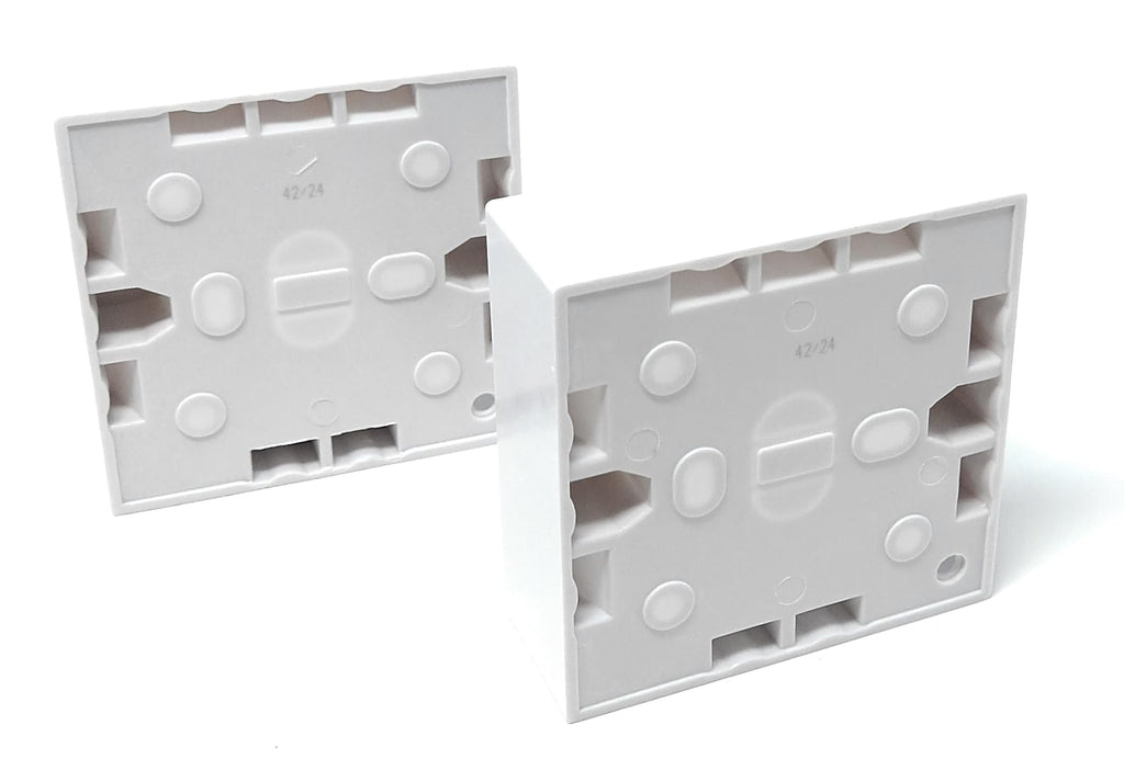 1-Gang Surface Mount Pattress Back Box – 32mm Depth, 85mm x 85mm, White – Ideal for Electrical Socket & Switch Installations