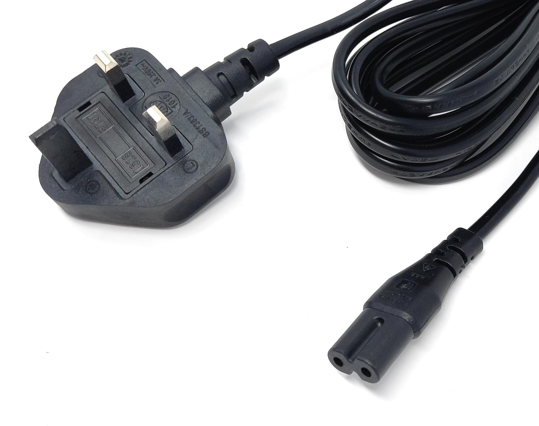 UK Power Cable 3A Fused Plug to C7 Figure-8 Lead – Compatible with PS5, PS4, Xbox, Laptops, Smart TVs, DVD Players, and Chargers