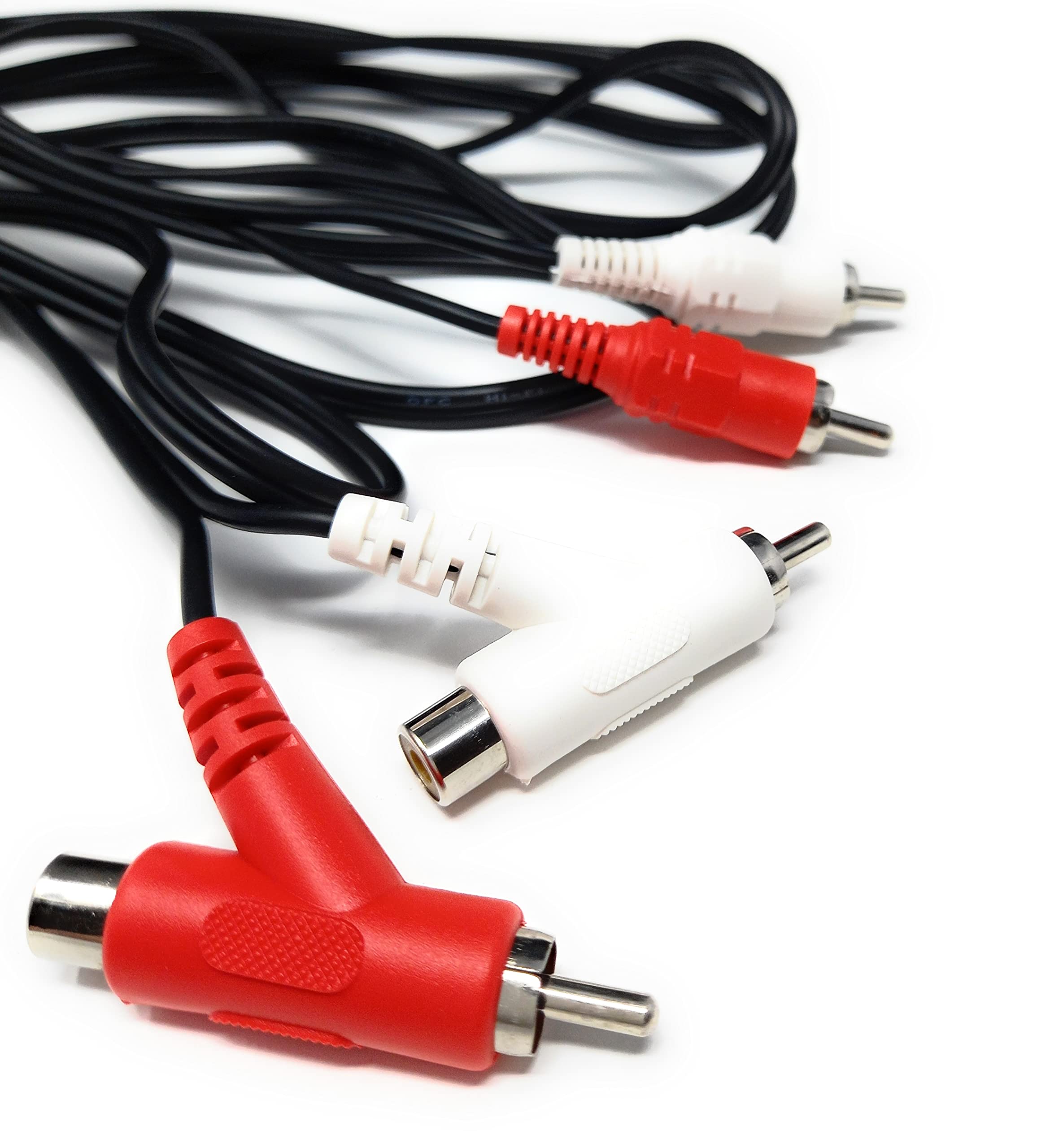 DRUT 2 Way Twin 2 x RCA Phono Plug to Plug, Stackable Y Splitter Lead On One End Two Female RCA Connectors Adapter Cable