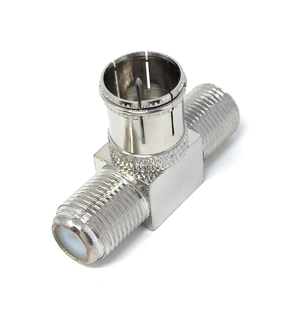DRUT F Type Push On Male Plug to 2 x Female Screw on Sockets Adapter Antenna Cable Splitter