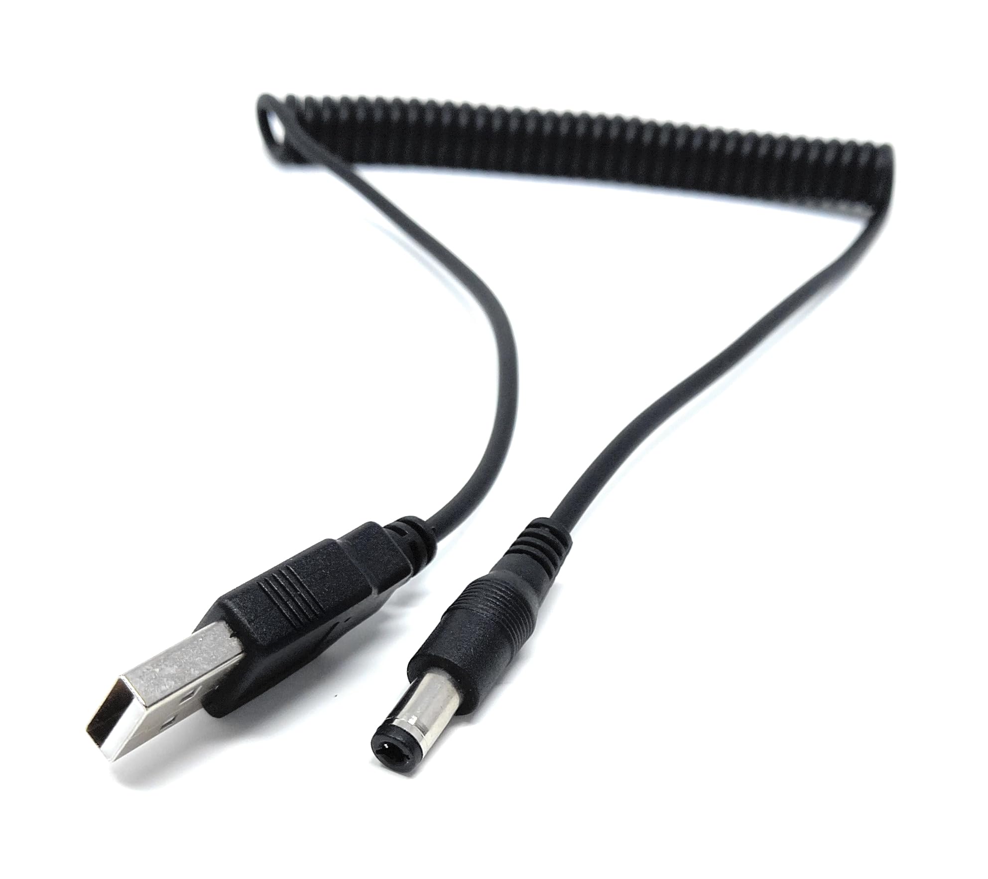 DRUT USB to 5.5mm x 2.1mm Coiled DC Power Cable - Spring Coiled USB to DC Charger Cable, Extendable to 1.5m