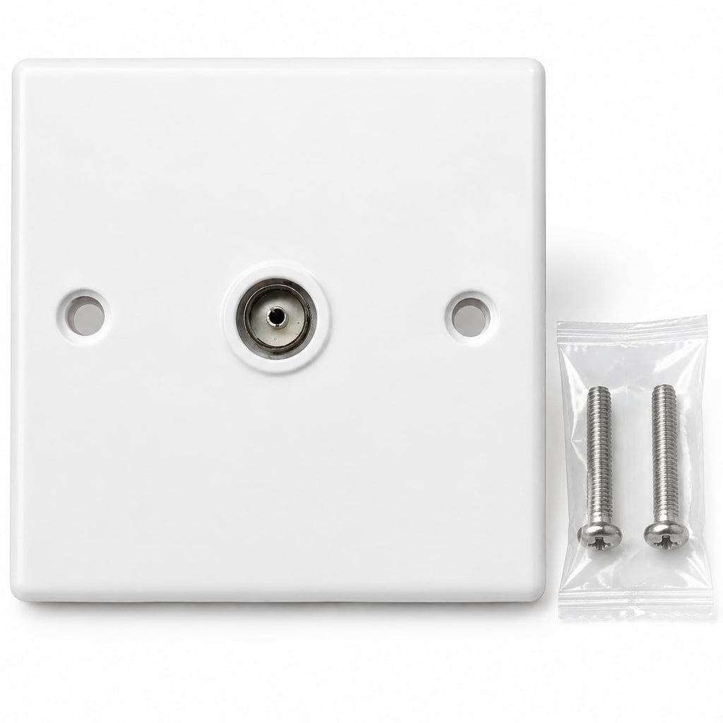 TV/FM Coaxial Single Socket Faceplate Wall Plate, Rounded Edge Design – Easy Install with Screws Included