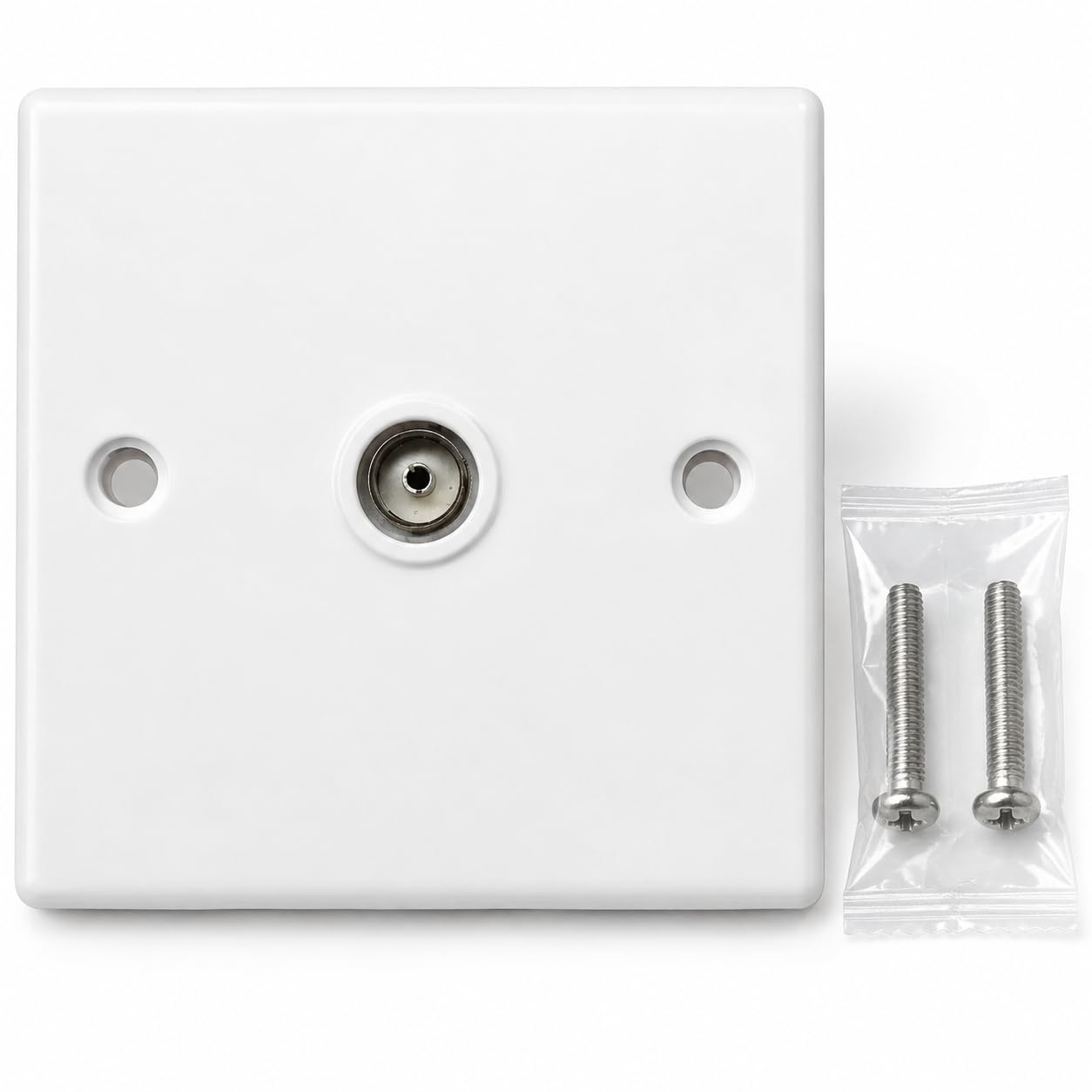 TV/FM Coaxial Single Socket Faceplate Wall Plate, Rounded Edge Design – Easy Install with Screws Included