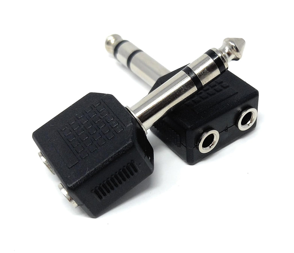 DRUT 6.35mm Stereo Jack Plug to Twin 3.5mm Female Sockets Cable Adapter Y Splitter