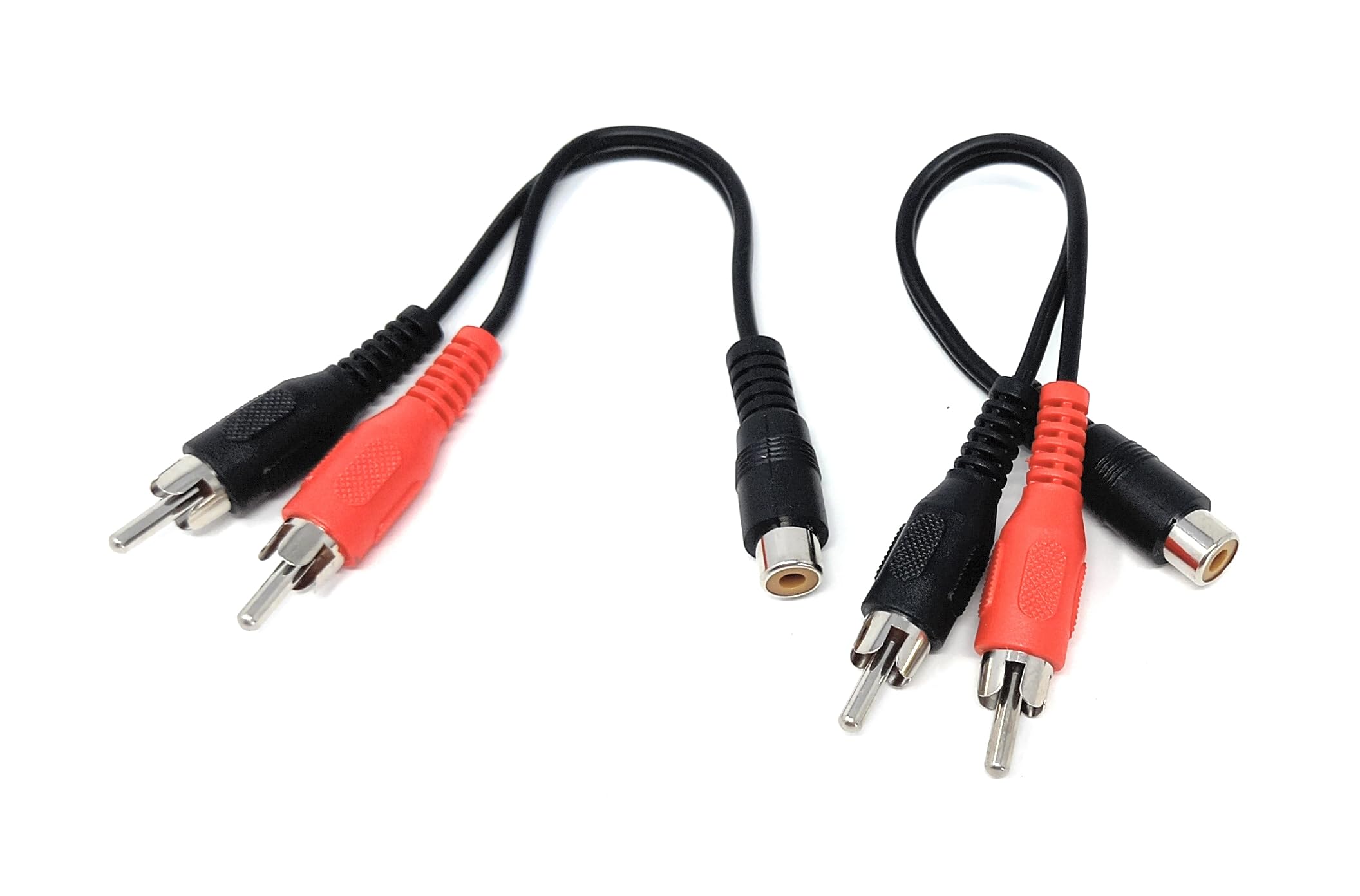 DRUT Single RCA Socket to 2 x RCA Phono Plugs Splitter Converter Audio Cable Adapter, (1 Female to 2 x Male)