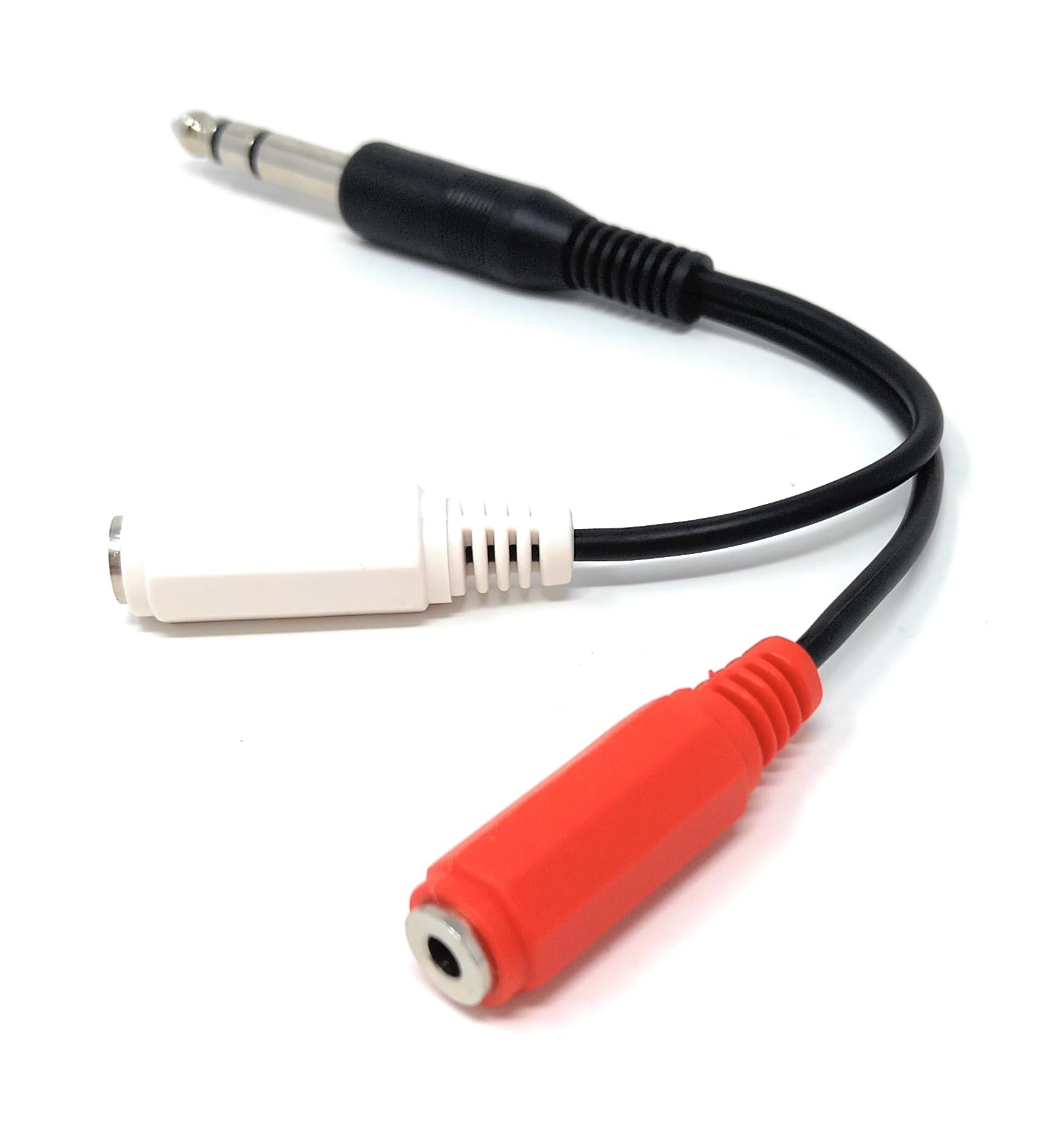 DRUT 6.35mm Stereo TRS Jack Plug to 2 x 3.5mm Stereo Sockets Adapter Cable – 15cm Audio Splitter for Headphones, Mixer, Amplifier, and Audio Devices