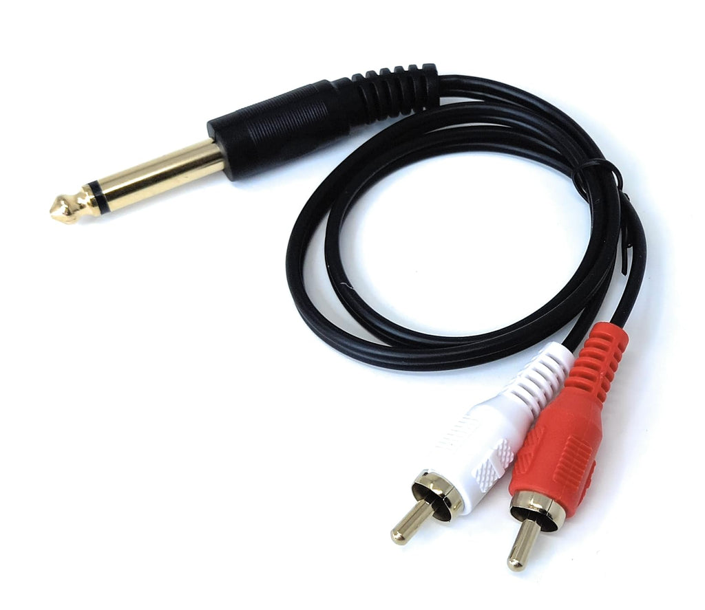 DRUT 6.35mm Mono Jack Plug to 2 x RCA Phono Plugs Screened Audio Cable Adapter Gold Contacts OFC