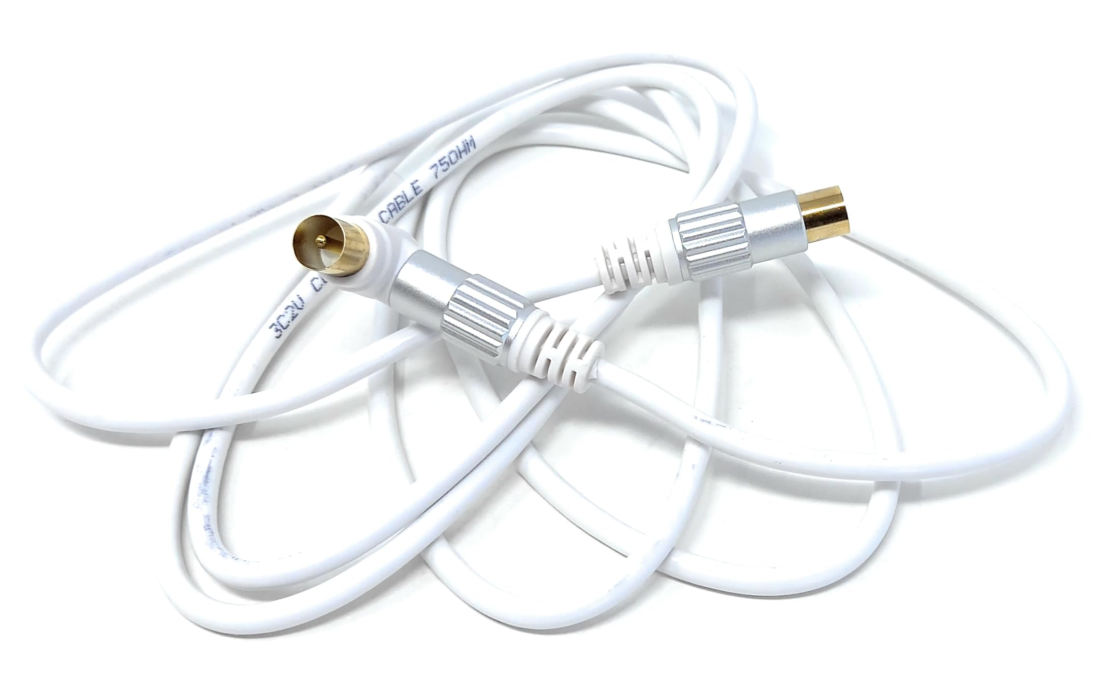 TV RF 4K Aerial Cable, 90 Angled Metal Plugs, Male to Male Angled Connector, Compatible with DVB-C, DVB-T, DVB-S, Digital & Analogue
