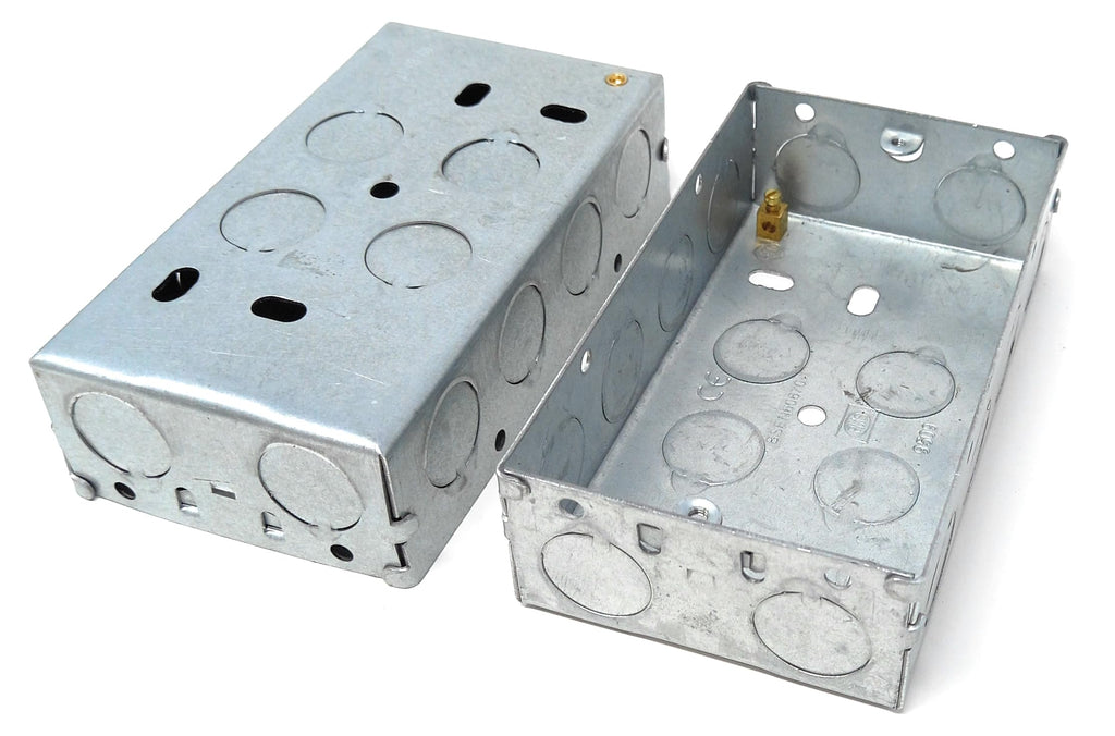 Double Metal Back Box 35mm Depth Steel Electrical Pattress Wall Box Flush-Mount Housing for Double Sockets & Switches With Earth Terminal