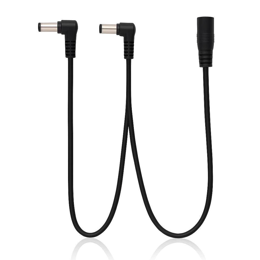DRUT Guitar Pedal Daisy Chain Power Cable – Right Angle 5.5 x 2.1mm Splitter, 9V Power Supply Cord for Effects Pedals, Pedalboards & Guitar Accessories