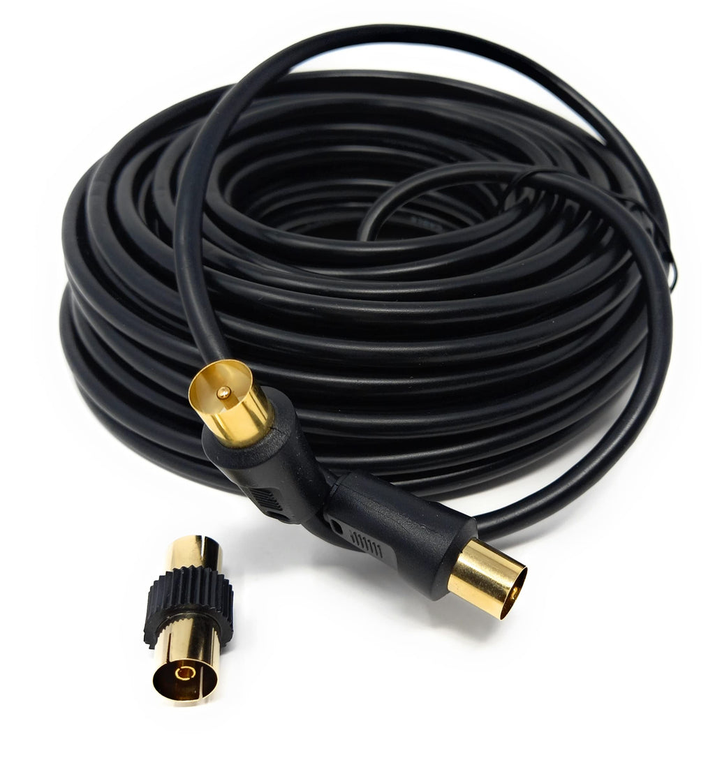 DRUT TV RF Male to Male Aerial Antenna Coaxial Cable With Female to Female Coupler, Gold Connectors 75 ohm, 3C2V
