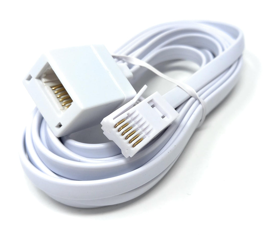 DRUT BT Telephone Flat Extension Cable (631a) 28AWG Lead Wire, 6 Pin Core, BT Male to BT Female, Jack to Socket