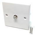 Single Gang TV, Satellite, Radio Outlet Wall Plate Faceplate – F-Type Male Screw Socket Connector, UK/EU Standard, White