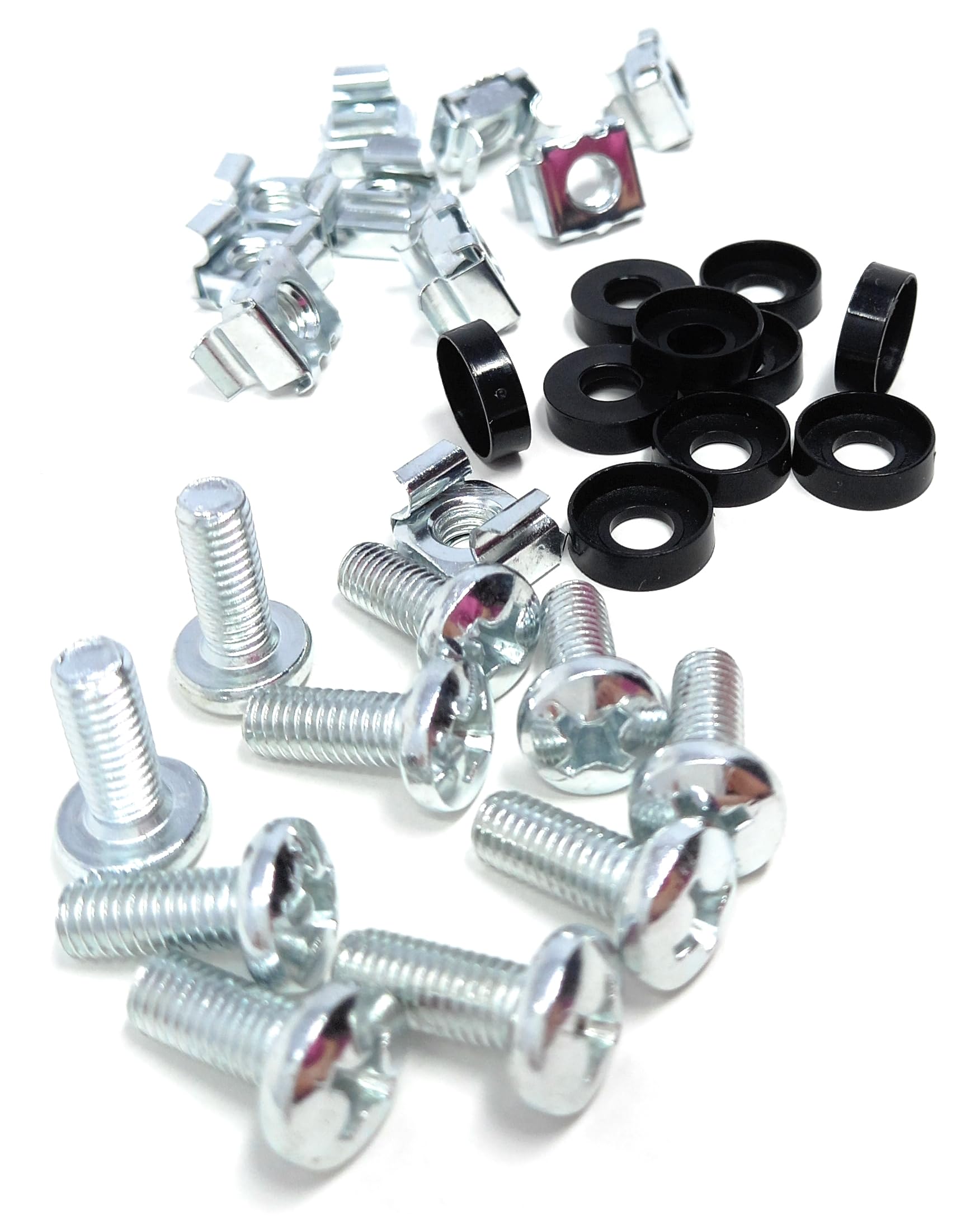 10pcs. M6 Rack Fixing Set, Captive Cage Nuts Bolts Screws & Washers for For Rack Mount Equipment, Data Cabinets, Music Instruments. AMP, Equalisers, CD Player etc.