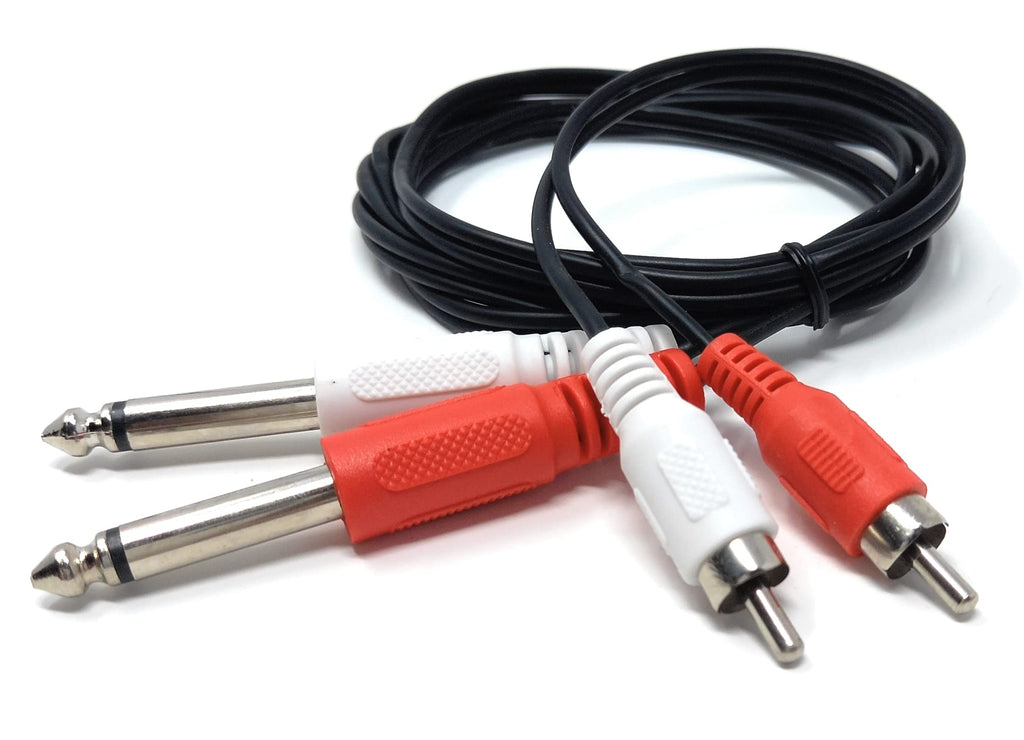 DRUT Twin 6.35mm MONO Jack Plugs to 2 x RCA Phono Plugs OFC Audio Cable Male to Male Lead