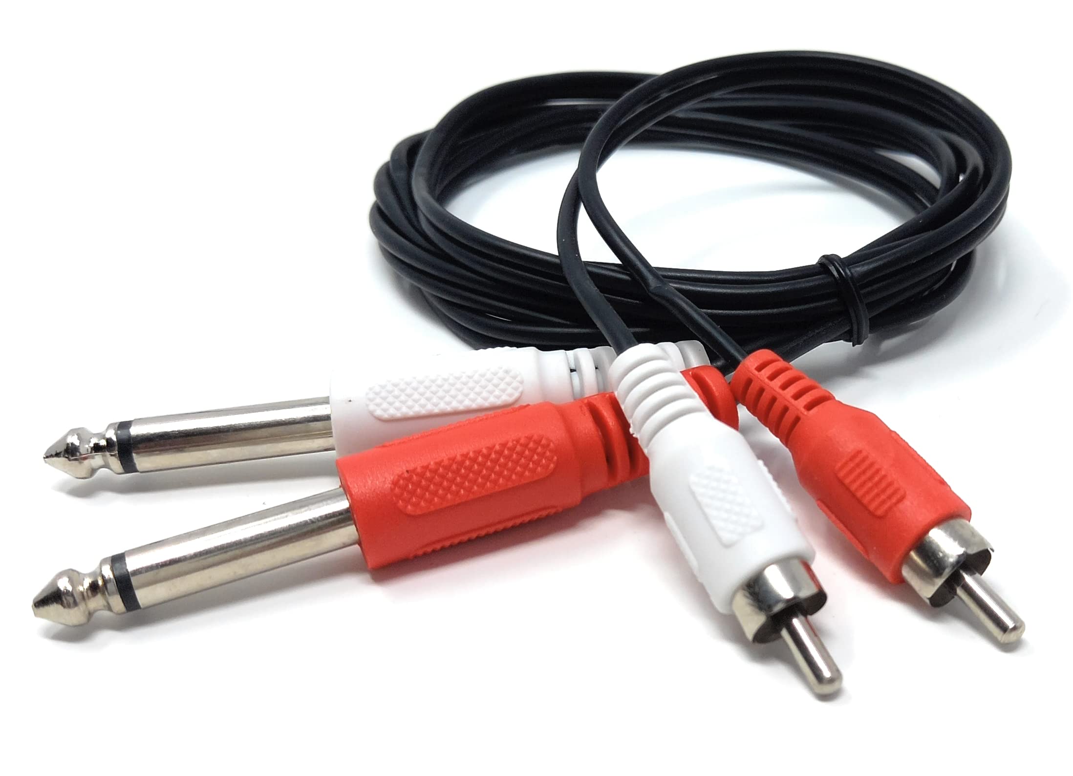DRUT Twin 6.35mm MONO Jack Plugs to 2 x RCA Phono Plugs OFC Audio Cable Male to Male Lead