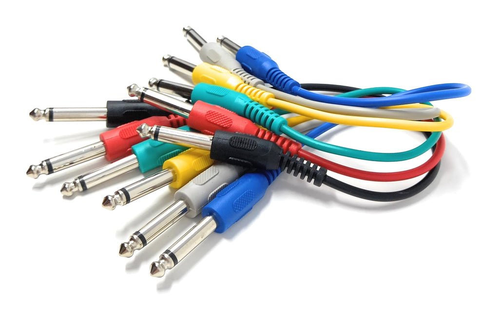 DRUT Mono 6.35mm Jack Plug to Jack Plug Screened Patch Leads – Mixed Colour 6-Pack for Audio Equipment & Instrument Connections