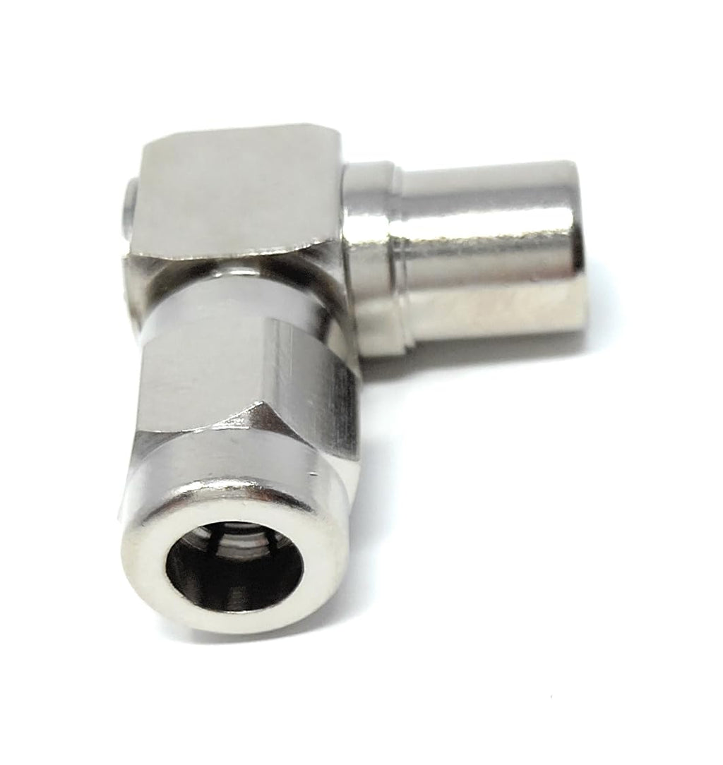 DRUT TV RF Coax Right Angle Adapter, With One end as a Male and the Other end as a Push-in with a Screw, designed for aerial cables